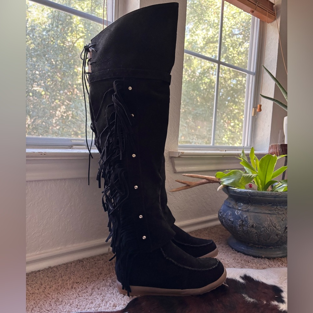 Tall Moccasin, over the Knee wedge heeled  Boots